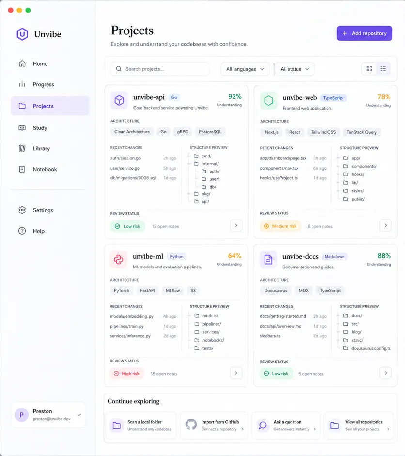 Projects screen
